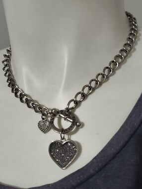 Guess Los Angeles Silver-Tone Heart Charm Necklace